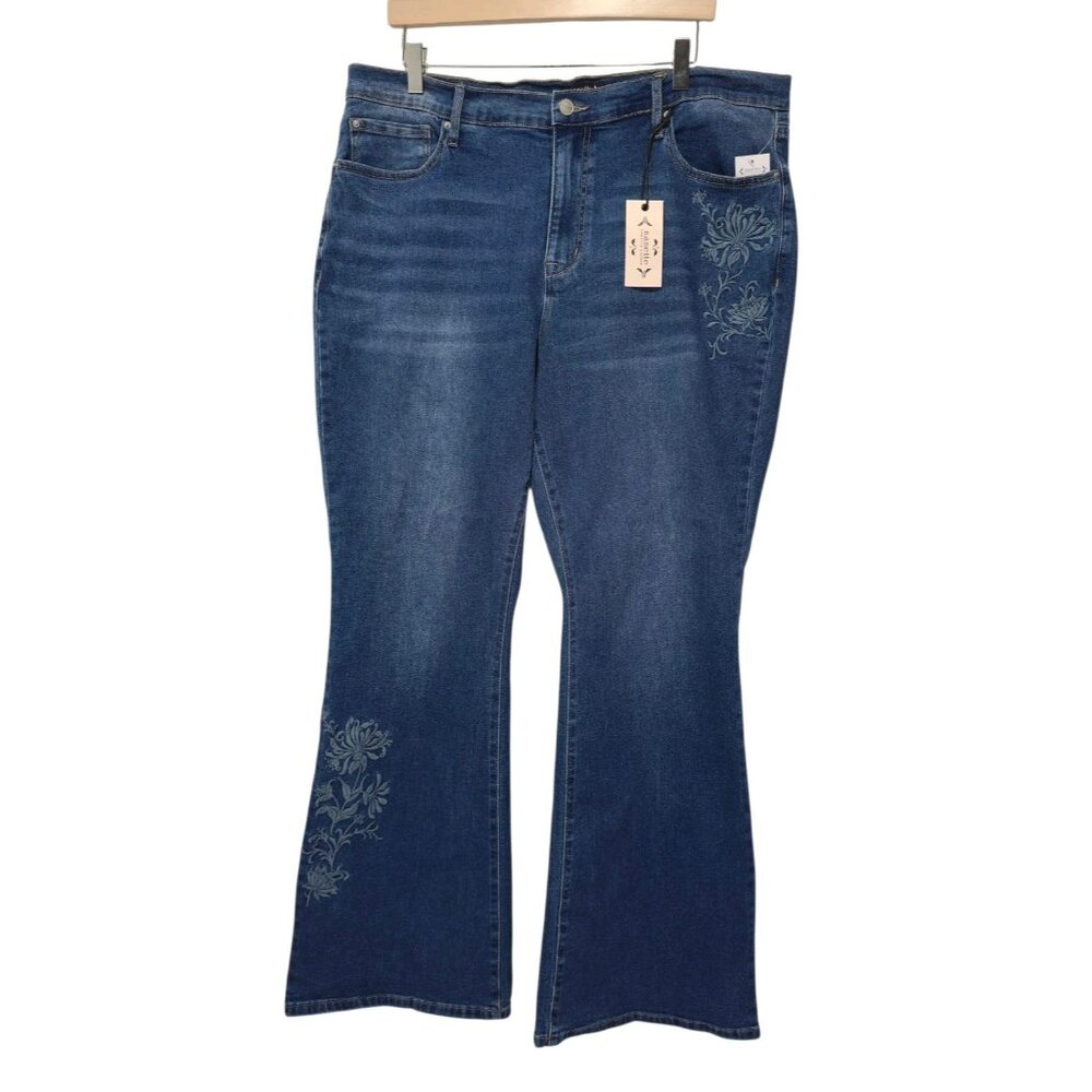 Nanette Lepore Belle High Rise Bootcut Blue Jeans Women's 18 Floral Accent
